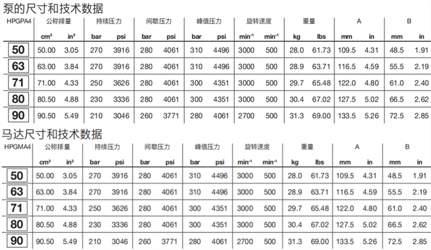 HPGPA4, HPGMA4邦貝Bondioli齒輪泵/馬達技術數據